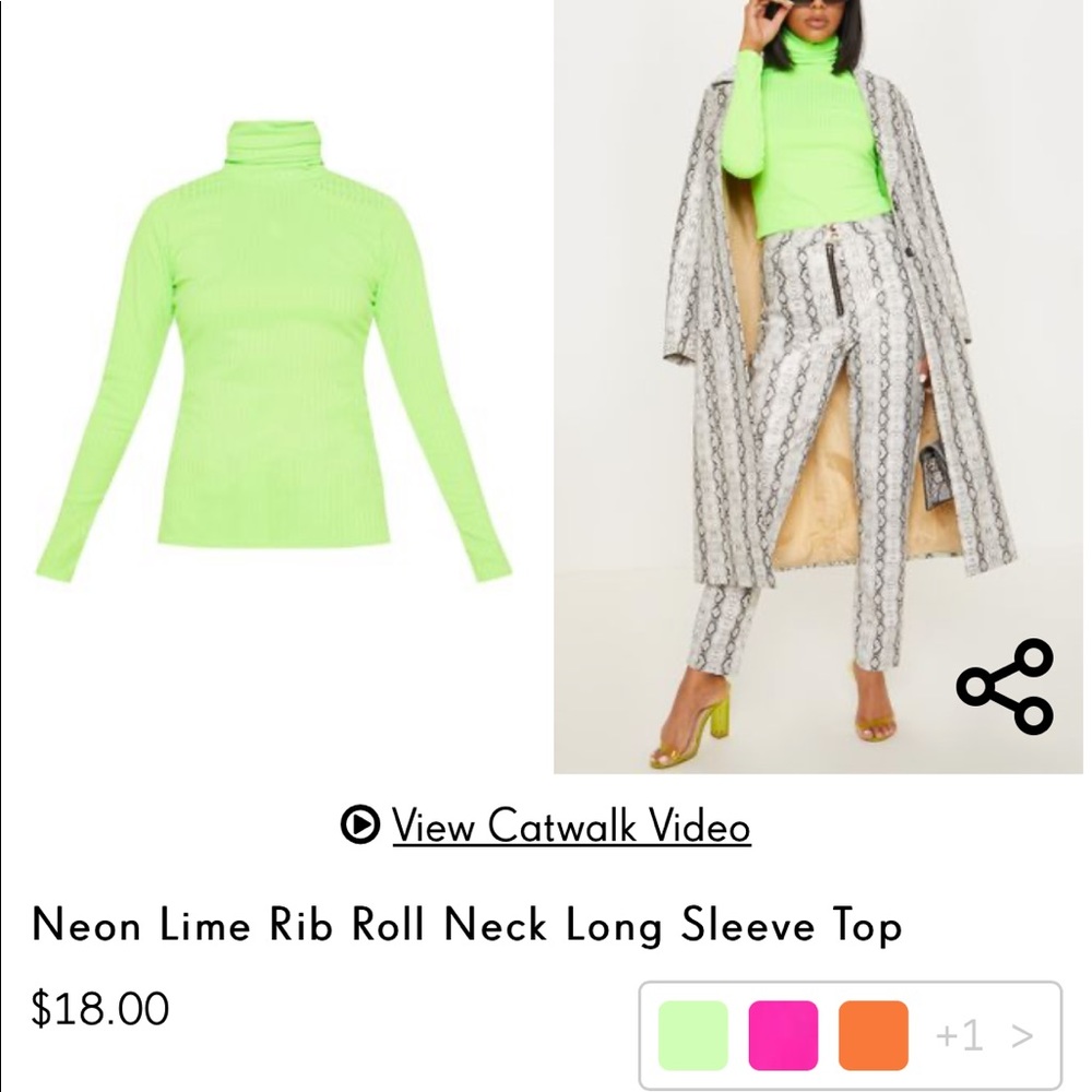 Neon lime robbed turtle neck long sleeve